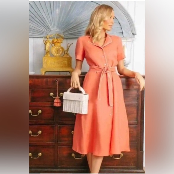 Tuckernuck Dresses & Skirts - Tuckernuck Meriweather Coral Linen Dress Size Large